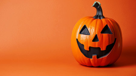 Festive Halloween Pumpkin on Vibrant Orange Background, Perfect for Autumn and Holiday Celebrationsの素材