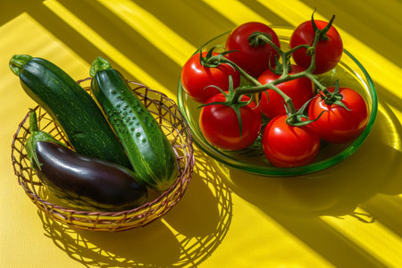 Artistic vegetable bowl with vibrant colors and minimal shadows for elegant presentationの素材