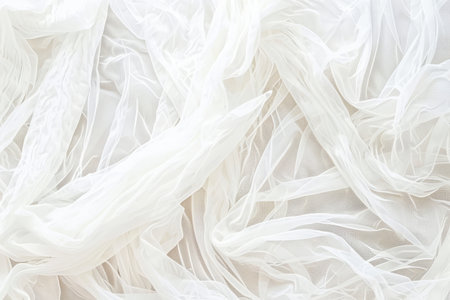 White Tulle Fabric Texture Background, Elegant Bridal Veil Overlay With Romantic Drapery Foldsの素材