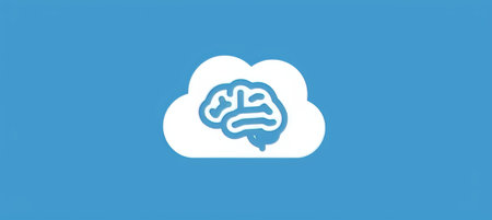 Brain Icon In The Cloud On A Blue Background. Cloud Computing And Artificial Intelligence Conceptの素材