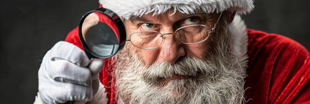 Suspicious Santa Claus With a Magnifying Glass, Investigating Christmas Wishes and Dreamsの素材