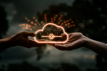 Data Transferring With Glowing Cloud Secure Cloud Computing And Data Management Conceptの素材