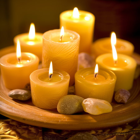 Minimalist display  circle of candles emits warm and inviting glow, creating an intimate ambianceの素材