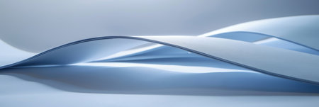 Abstract, Minimalist Background with Smooth, Flowing Blue Paper Curves and Soft Shadows,の素材