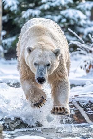 Powerful Polar Bear Running Through Snow, Wildlife Action,, Stunning Moment, Wildlife Photographyの素材
