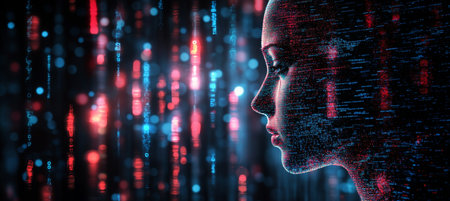Artificial Intelligence Female Face, Digital Conceptual Image, AI, Machine Learning, Roboticsの素材