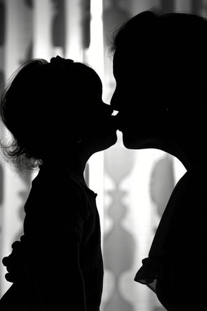 Silhouette, Of, A, Mother, And, Her, Daughter., The, Sweetest, Kiss., Bonding., Innocence.の素材