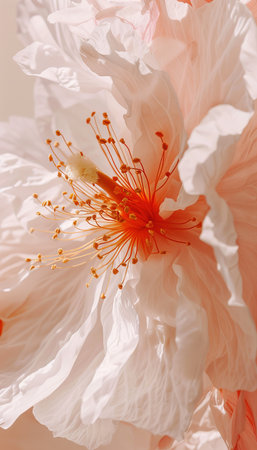 Soft, Delicate Petals Close-Up of a Pastel-Hued Flower in Full Bloom, Romantic Backgroundの素材