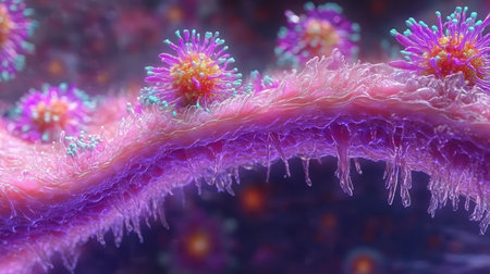 Monkeypox Virus, Mpox Viral Pathogens Infecting Healthy Human Cells, Microscopic 3D Illustrationの素材