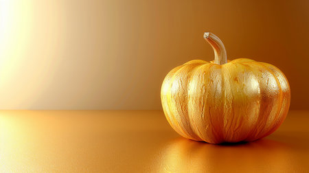 Golden Pumpkin Against A Golden Background With Studio Lighting And Copy Space On Thanksgiving Dayの素材