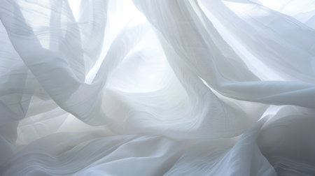Abstract White Background With Flowing, Moving Silk Veil Curtains And Sunlight From Behind.の素材