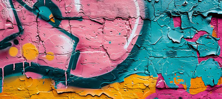 Close Up Detail of An Urban Graffiti Wall With Chipping Paint Detail in Multiple Tones and Crackedの素材