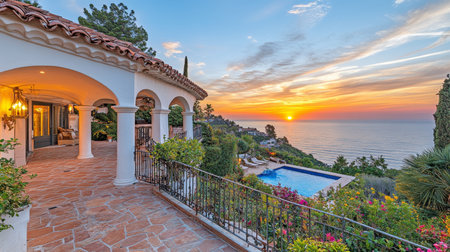 Luxury Villa with Infinity Pool and Breathtaking Ocean Views at Sunset, French Rivieraの素材