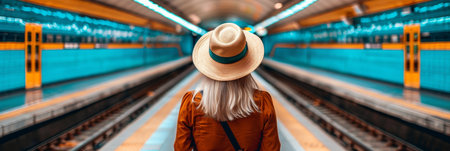 Young Stylish Woman Exploring City Subway Station, Travel And Urban Lifestyle At Summertimeの素材
