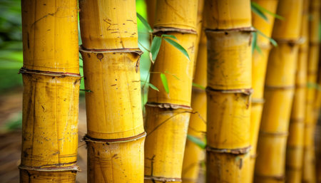 Close-Up of Golden Bamboo Stalks A Symbol of Strength, Resilience, and Sustainabilityの素材