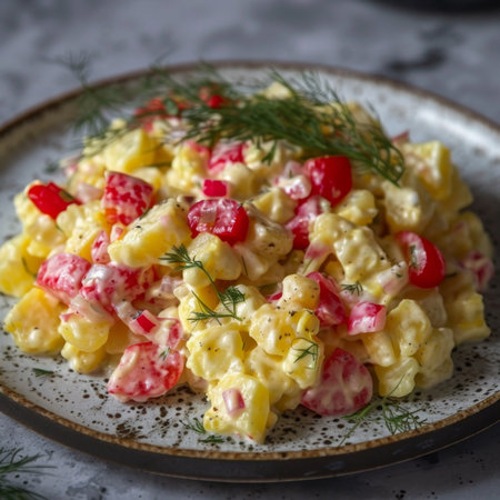 Traditional Potato Salad With Fresh Dill, A Delicious Homemade Meal For Lunch Or Dinnerの素材