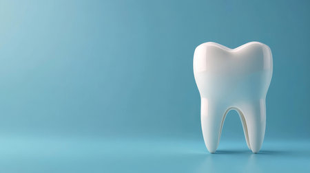 Healthy Clean White Tooth Model, Dental 3D Realistic Render on Blue Background, Oral Hygiene Symbolの素材