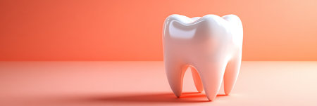 A Single, White, Realistic 3D Render of A Healthy, Shiny Tooth Isolated on a Soft Pink Backgroundの素材