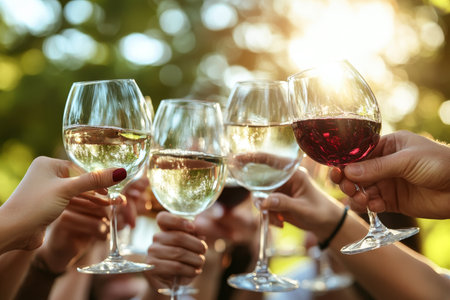 Celebrating Success Team Raising Glasses in a Toast at Corporate Event with Copy Spaceの素材