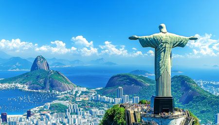 Christ the Redeemer Statue Overlooking Rio de Janeiro, Brazil, Scenic View of the City, Cultureの素材