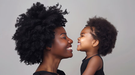 Playful mother daughter bond  minimalist image of silly faces and joyful connectionの素材