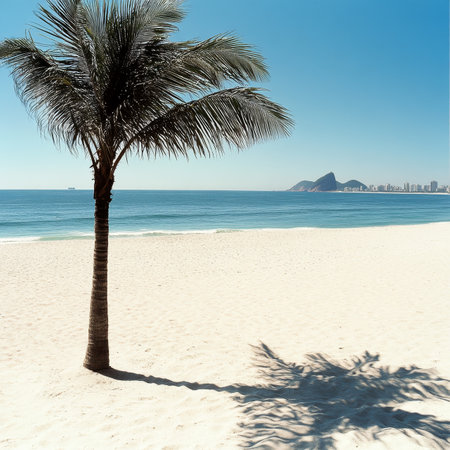 Iconic Sugarloaf Mountain View On an idyllic sunny beach in Rio, Brazil. Tropical paradiseの素材