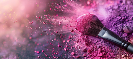 Pink and Purple Eyeshadow Explosion, Colorful Cosmetics Makeup Product with Brush for Beauty Conceptの素材