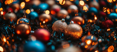 Christmas Background, Shiny Decorated Baubles, And Fairy Lights Bokeh, Creating A Festive Moodの素材