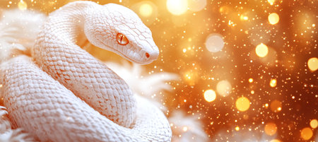 White Snake on Golden Glitter Background, Year of The Snake, Lunar New Year, Chinese New Yearの素材