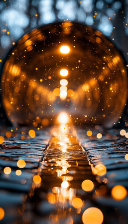 Abstract Golden Tunnel With Glittering Bokeh Effect, Fantasy And Science Fiction Concept Designの素材
