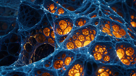 Glowing Network of Organic Cells, Abstract 3D Render, Biological Structure Illustrationの素材