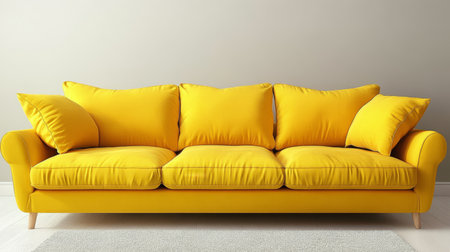 Modern minimalist apartment interior design, living room with bright yellow soft sofa. 3d renderingの素材