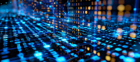 Abstract Futuristic Technology Background, Cyberspace With Digital Binary Code, 3D Illustrationの素材