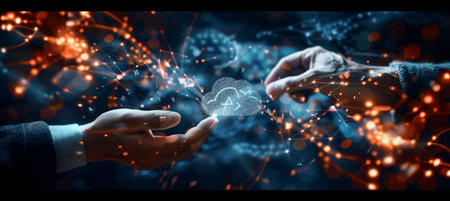 Businessmen Exchanging Cloud Computing Data, Technology and Digital Transformation Conceptの素材