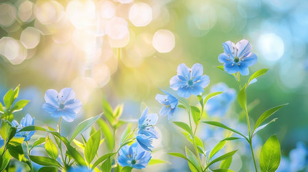 Beautiful blue flowers bloom. Floral background with blue flowers Nemophila spring flowersの素材