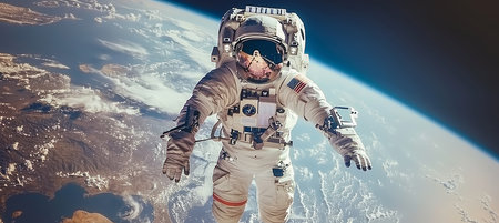 Astronaut Soaring Through Space Awe-Inspiring View of Orbital Exploration, a High-Resolution Imageの素材
