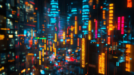Double Exposure Of Cityscape With Stock Market Investment Graph, Concept Of Business Investmentの素材
