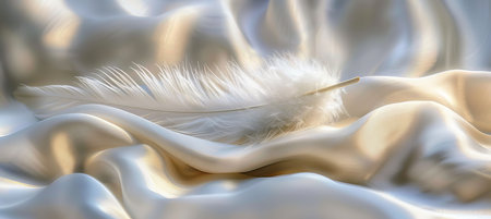 White Feather on Silky Satin A Study of Delicate, Ethereal Beauty and Minimalist Textureの素材