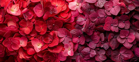 Seamless Blooming Texture. Closeup Colorful Red, Pink And Purple Hortensia Flower Backgroundの素材