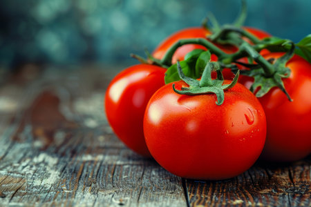 Ripe, Juicy Red Tomatoes on Rustic Wooden Table Fresh Produce, Ingredient, Healthy Eatingの素材