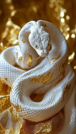 Albino Python Curled on Gold, Symbolizing Wealth, Prosperity, and Fortune in Chinese Cultureの素材