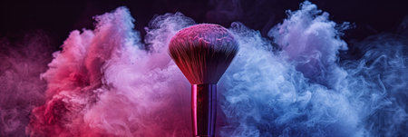 Professional Makeup Brush on Colorful Smoke Background, Beauty and Cosmetics Industryの素材