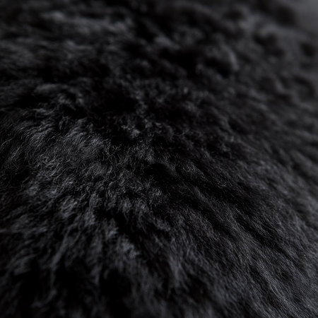 Close up of luxurious black fur texture, soft and fluffy background, abstract animal hair patternの素材