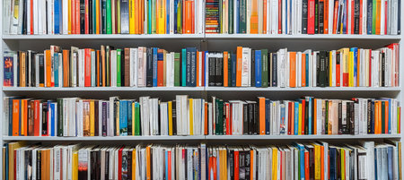 Wall Of Books, Bookshelves With Books, Literature, Education, Library, Knowledge, Wisdom.の素材