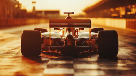 Formula One Race Car on Starting Grid at Sunset. Motorsport, Speed, and Competition Concept.の素材