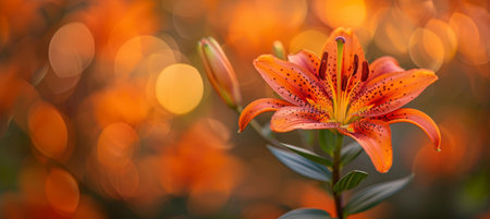 Vibrant Wild Lily Flower with Blurred Background, Creating a Peaceful and Heartwarming Feelingの素材