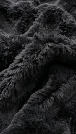 Close Up of Soft, Luxurious Black Fur Texture Providing An Abstract Background, Perfect for Designの素材