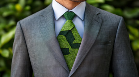 Close-up of Businessman in Suit and Tie with Recycle Symbol Pattern, Promoting Sustainabilityの素材