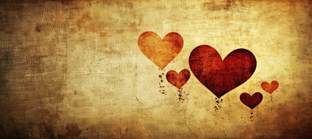 Timeless Love Rustic Valentines Day Background with Decorative Red Hearts on a Grunge Textureの素材