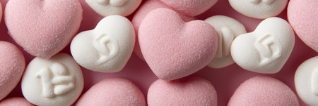 Candy Hearts For Valentines Day. Festive Background of Pink And White Heart Shaped Candies Sugarの素材